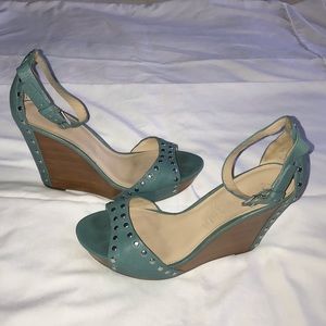 VIA SPIGA Turquoise Studded Wedges